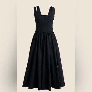 J.CREW Fit-and-Flare Midi Dress in Cotton Poplin (Style CA665) — Black, Size 16